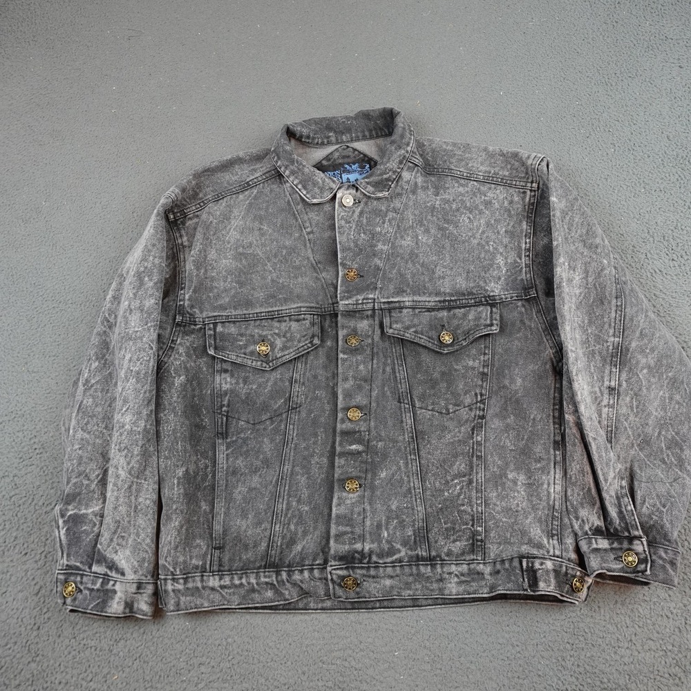 Canyon River Blues Jacket Mens Large Gray Washed Denim Bomber Trucker Casual